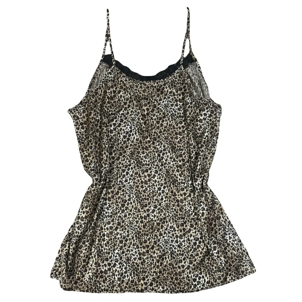 Vintage Leopard Print Lace Trim Slip Short Nightgown Size Large - Picture 3 of 3